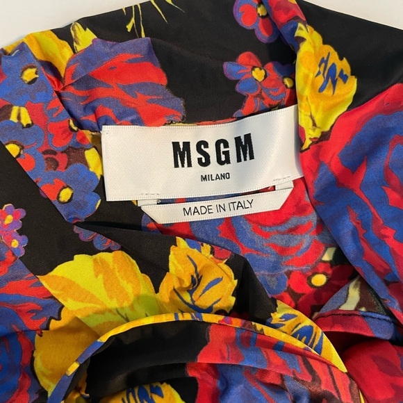 $245 MSGM Tie Neck Pussybow Blouse stretch floral long sleeve 38 Small - Picture 2 of 12